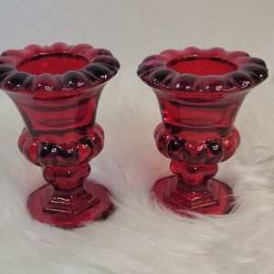 SHISHI Red Candle Holders in a L.E. Smith-Style Mold/Reproduction Inspired NWT